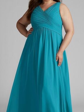 Azazie Teal V-Neck Chiffon Maxi Dress